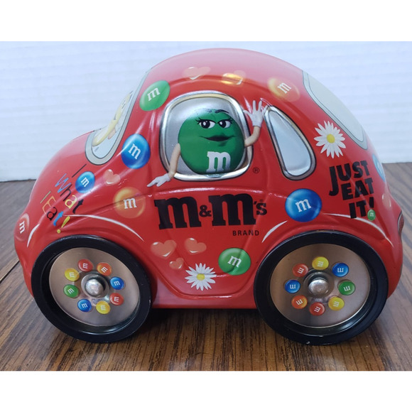 M&M's Mars Volkswagen Beetle Bug Car Metal Tin Red Collectible - Picture 3 of 9